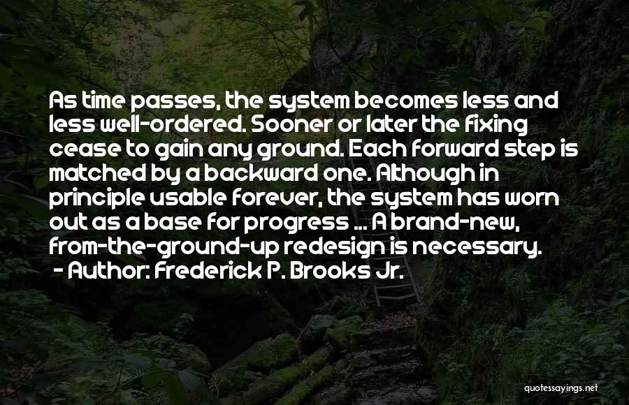 Frederick P. Brooks Jr. Quotes: As Time Passes, The System Becomes Less And Less Well-ordered. Sooner Or Later The Fixing Cease To Gain Any Ground.