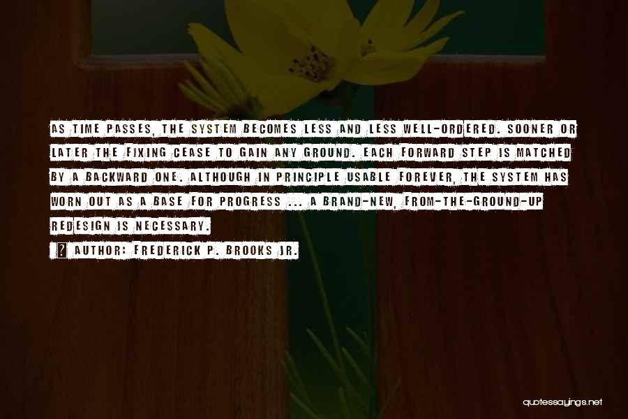 Frederick P. Brooks Jr. Quotes: As Time Passes, The System Becomes Less And Less Well-ordered. Sooner Or Later The Fixing Cease To Gain Any Ground.