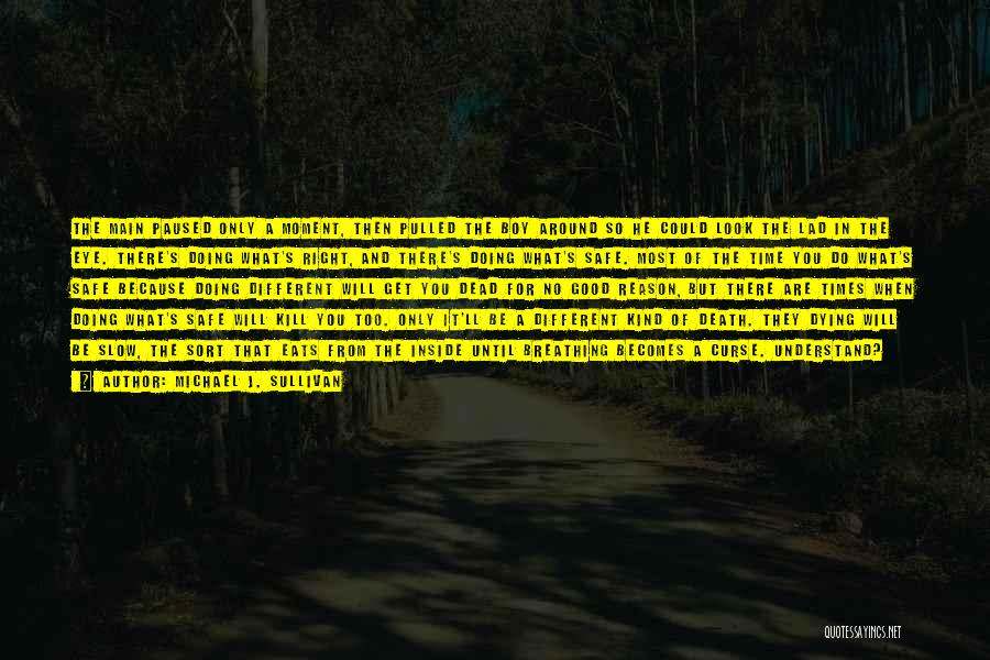 Michael J. Sullivan Quotes: The Main Paused Only A Moment, Then Pulled The Boy Around So He Could Look The Lad In The Eye.