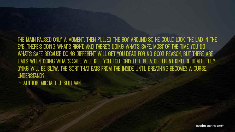 Michael J. Sullivan Quotes: The Main Paused Only A Moment, Then Pulled The Boy Around So He Could Look The Lad In The Eye.