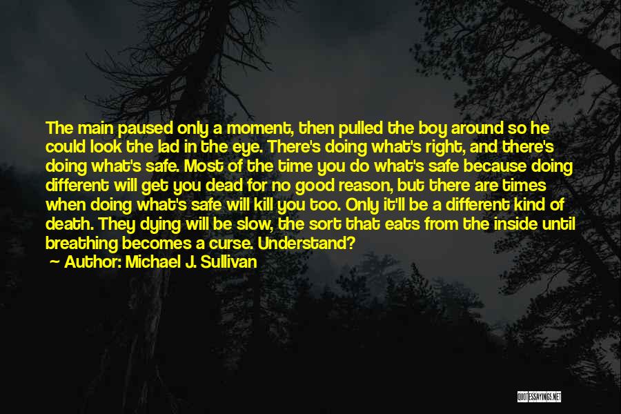 Michael J. Sullivan Quotes: The Main Paused Only A Moment, Then Pulled The Boy Around So He Could Look The Lad In The Eye.