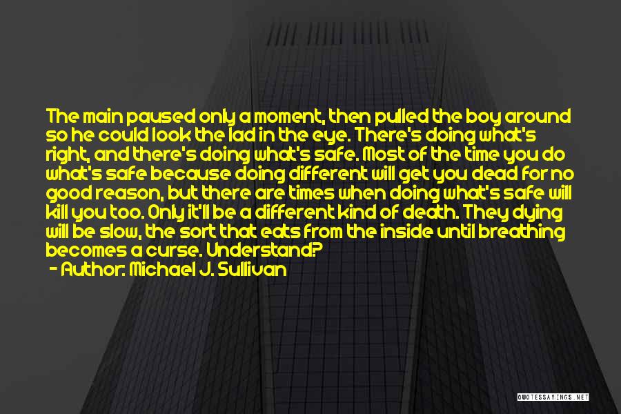 Michael J. Sullivan Quotes: The Main Paused Only A Moment, Then Pulled The Boy Around So He Could Look The Lad In The Eye.