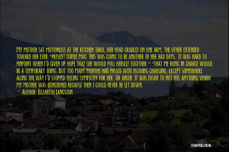 Elizabeth Langston Quotes: My Mother Sat Motionless At The Kitchen Table, Her Head Cradled On One Arm, The Other Extended Toward Her Ever-present