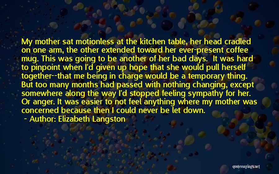 Elizabeth Langston Quotes: My Mother Sat Motionless At The Kitchen Table, Her Head Cradled On One Arm, The Other Extended Toward Her Ever-present