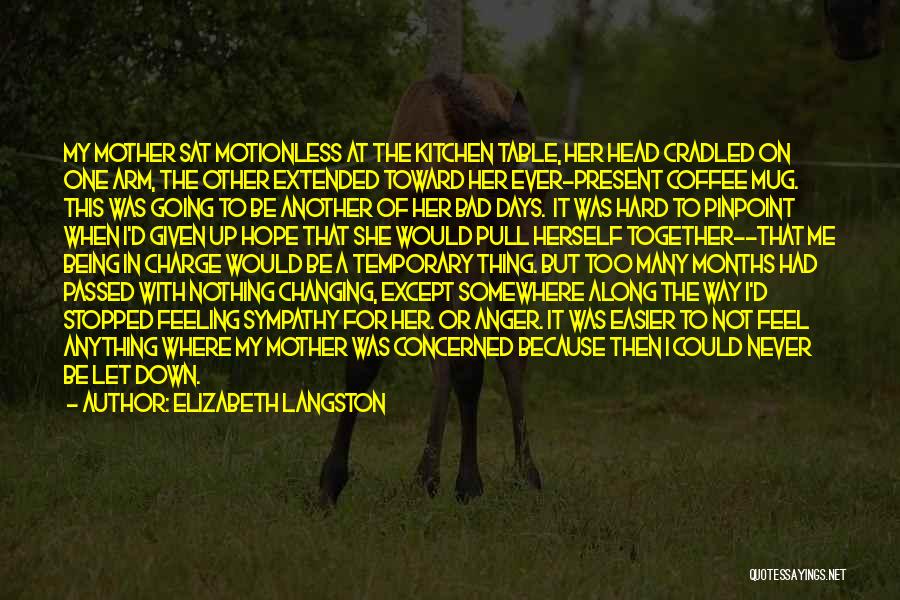 Elizabeth Langston Quotes: My Mother Sat Motionless At The Kitchen Table, Her Head Cradled On One Arm, The Other Extended Toward Her Ever-present