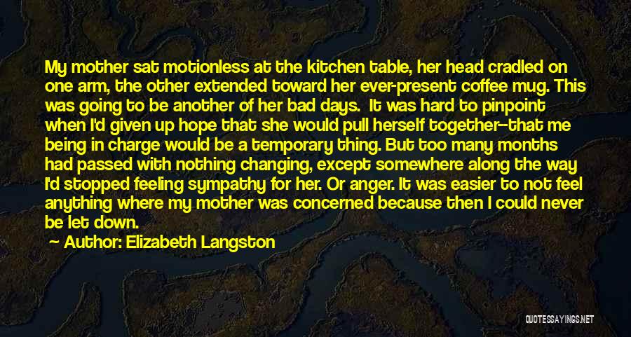 Elizabeth Langston Quotes: My Mother Sat Motionless At The Kitchen Table, Her Head Cradled On One Arm, The Other Extended Toward Her Ever-present