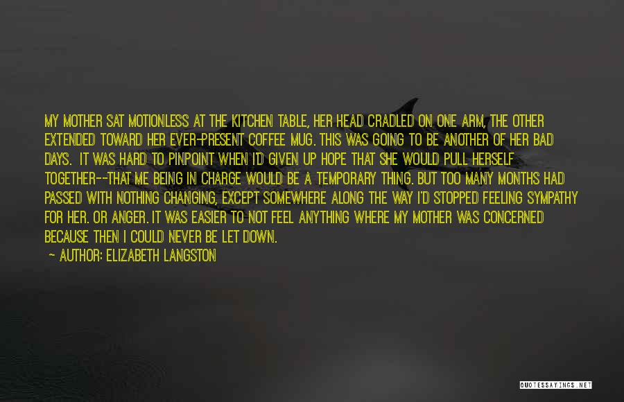 Elizabeth Langston Quotes: My Mother Sat Motionless At The Kitchen Table, Her Head Cradled On One Arm, The Other Extended Toward Her Ever-present