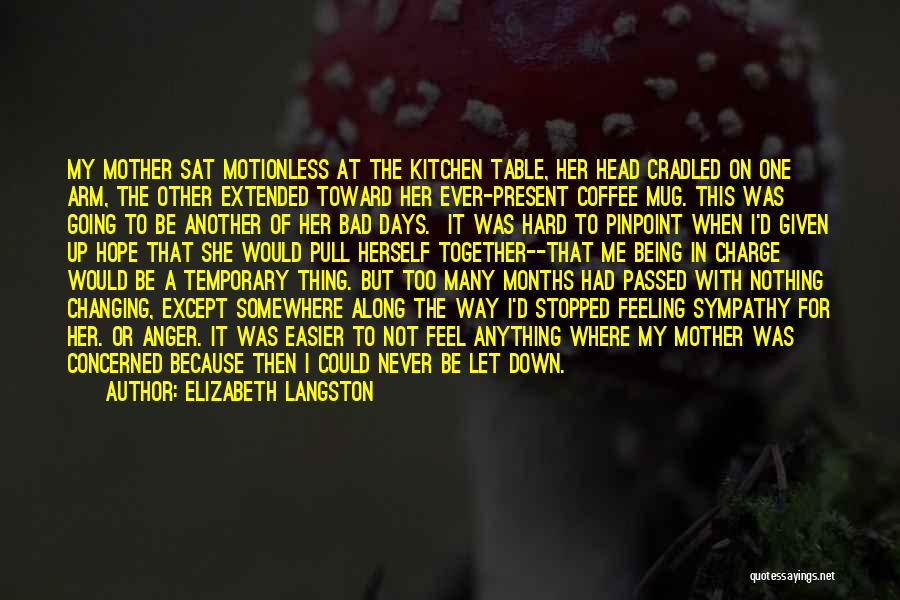 Elizabeth Langston Quotes: My Mother Sat Motionless At The Kitchen Table, Her Head Cradled On One Arm, The Other Extended Toward Her Ever-present