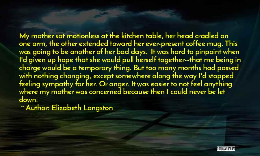 Elizabeth Langston Quotes: My Mother Sat Motionless At The Kitchen Table, Her Head Cradled On One Arm, The Other Extended Toward Her Ever-present