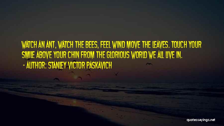 Stanley Victor Paskavich Quotes: Watch An Ant, Watch The Bees, Feel Wind Move The Leaves. Touch Your Smile Above Your Chin From The Glorious