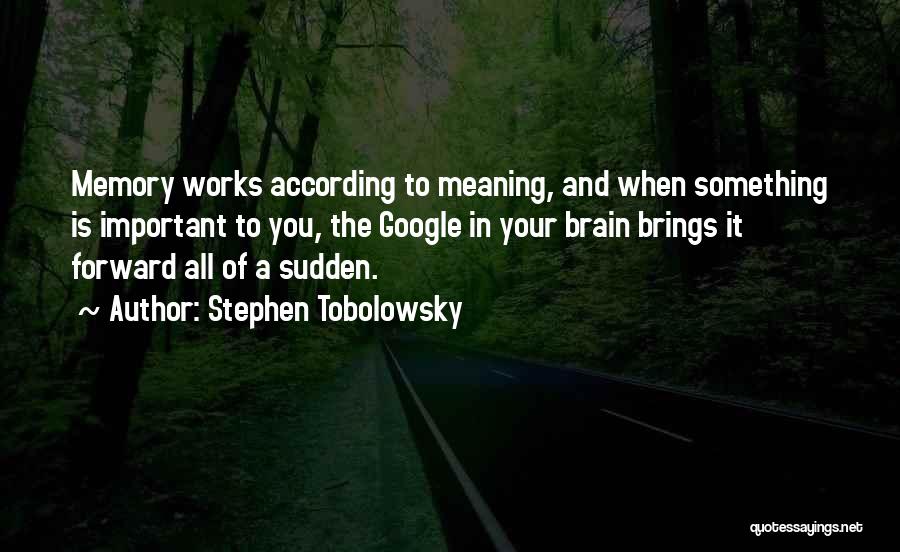 Stephen Tobolowsky Quotes: Memory Works According To Meaning, And When Something Is Important To You, The Google In Your Brain Brings It Forward