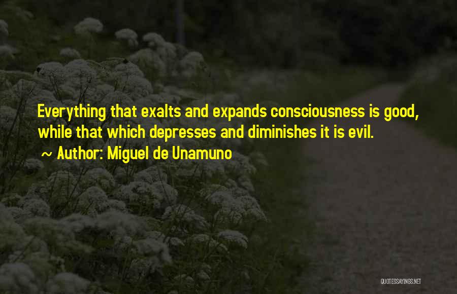 Miguel De Unamuno Quotes: Everything That Exalts And Expands Consciousness Is Good, While That Which Depresses And Diminishes It Is Evil.