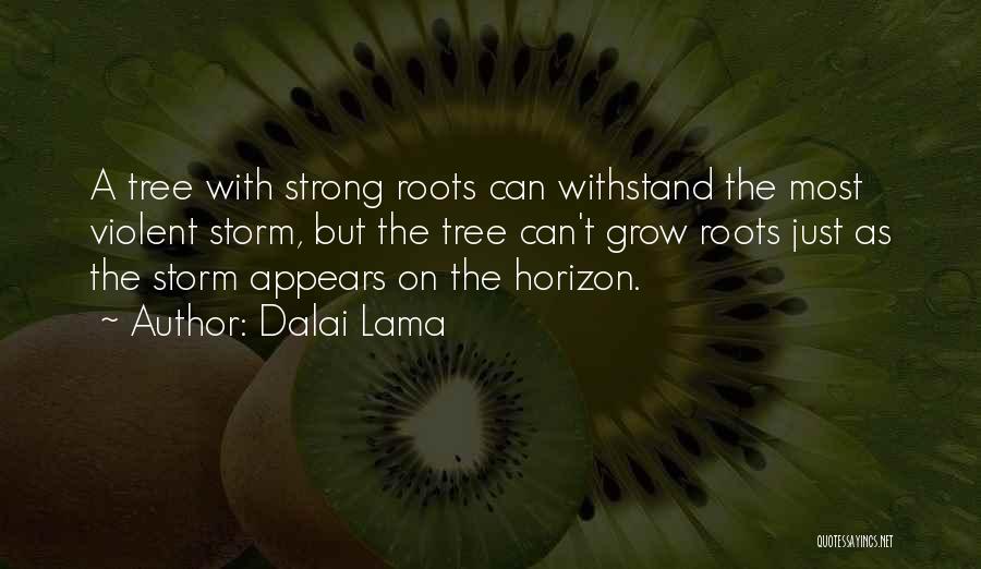 Dalai Lama Quotes: A Tree With Strong Roots Can Withstand The Most Violent Storm, But The Tree Can't Grow Roots Just As The