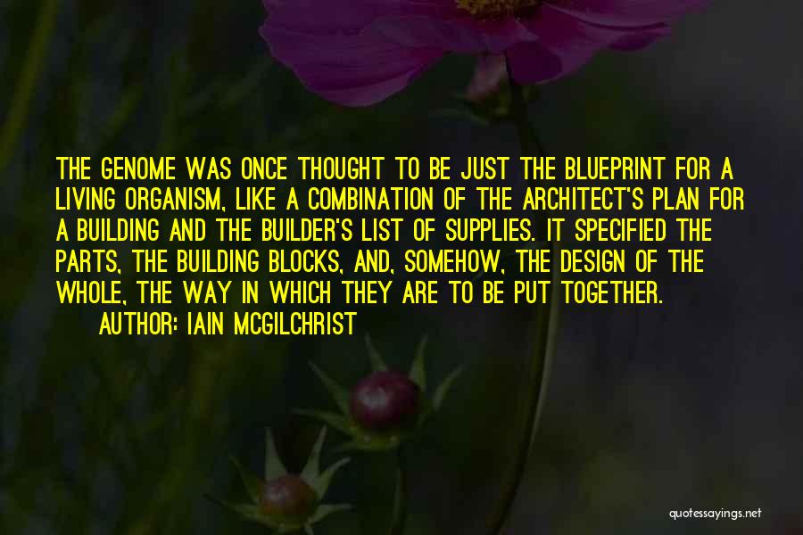 Iain McGilchrist Quotes: The Genome Was Once Thought To Be Just The Blueprint For A Living Organism, Like A Combination Of The Architect's