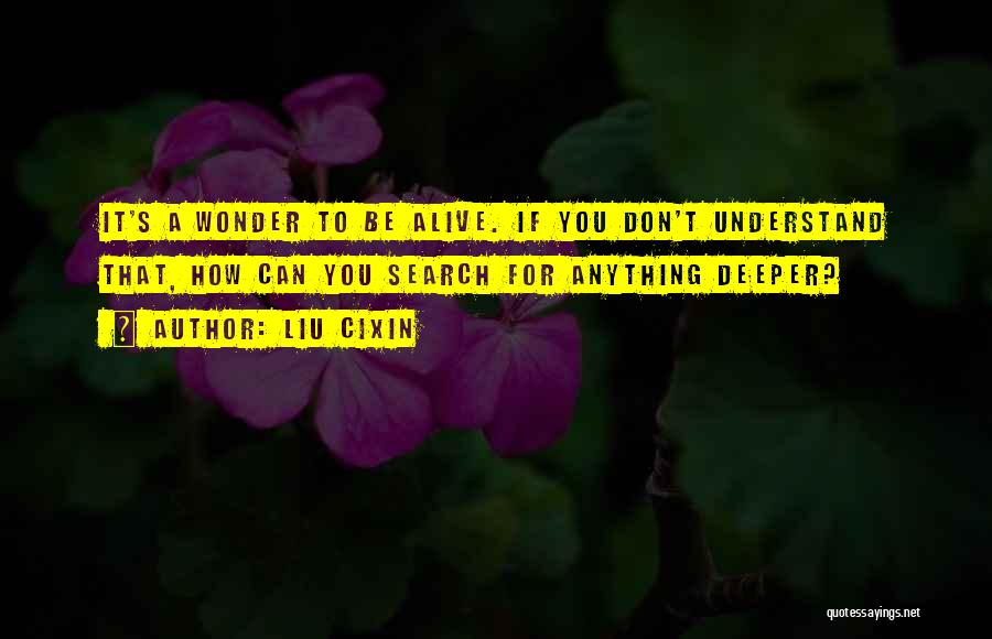 Liu Cixin Quotes: It's A Wonder To Be Alive. If You Don't Understand That, How Can You Search For Anything Deeper?