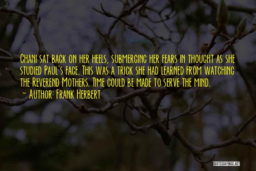 Frank Herbert Quotes: Chani Sat Back On Her Heels, Submerging Her Fears In Thought As She Studied Paul's Face. This Was A Trick