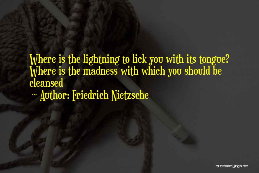 Friedrich Nietzsche Quotes: Where Is The Lightning To Lick You With Its Tongue? Where Is The Madness With Which You Should Be Cleansed