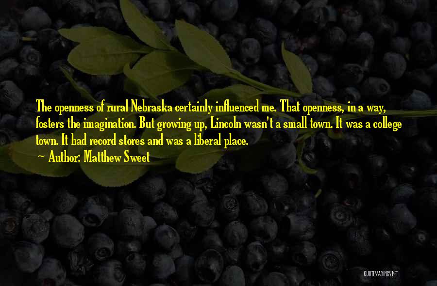 Matthew Sweet Quotes: The Openness Of Rural Nebraska Certainly Influenced Me. That Openness, In A Way, Fosters The Imagination. But Growing Up, Lincoln