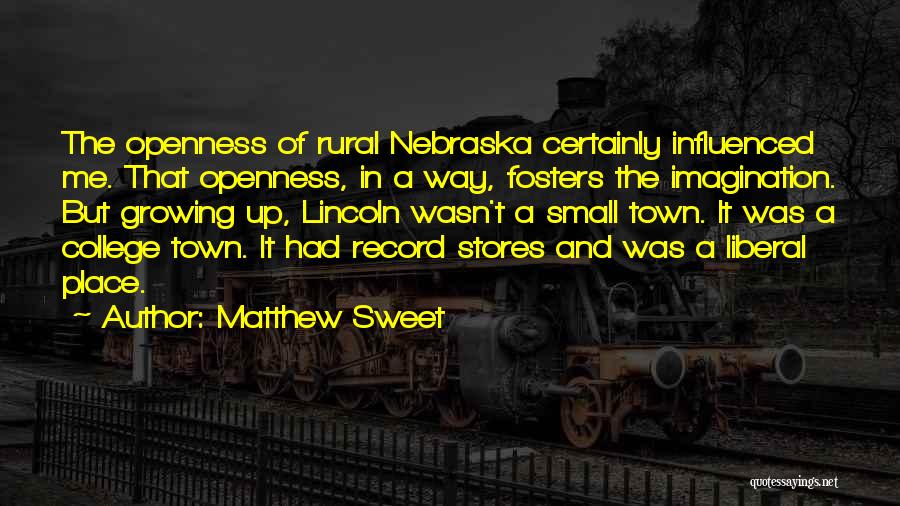 Matthew Sweet Quotes: The Openness Of Rural Nebraska Certainly Influenced Me. That Openness, In A Way, Fosters The Imagination. But Growing Up, Lincoln