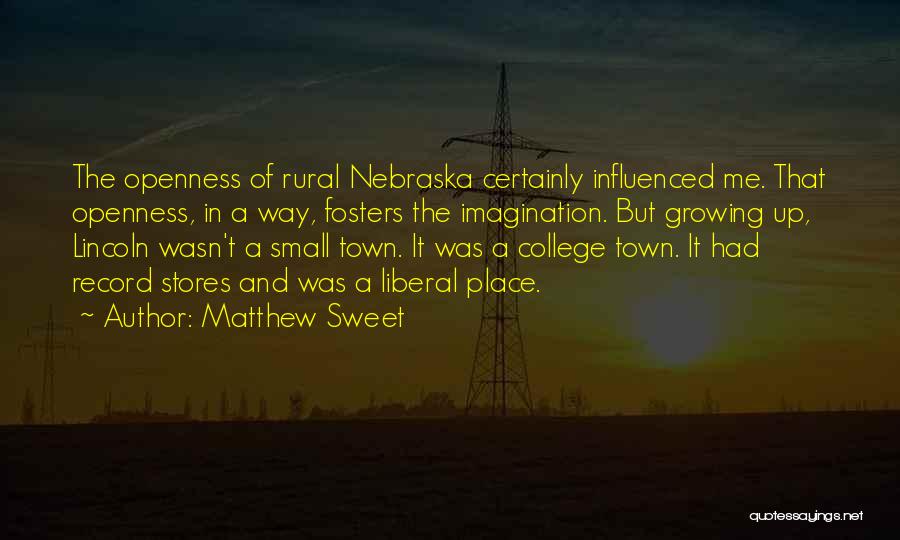 Matthew Sweet Quotes: The Openness Of Rural Nebraska Certainly Influenced Me. That Openness, In A Way, Fosters The Imagination. But Growing Up, Lincoln