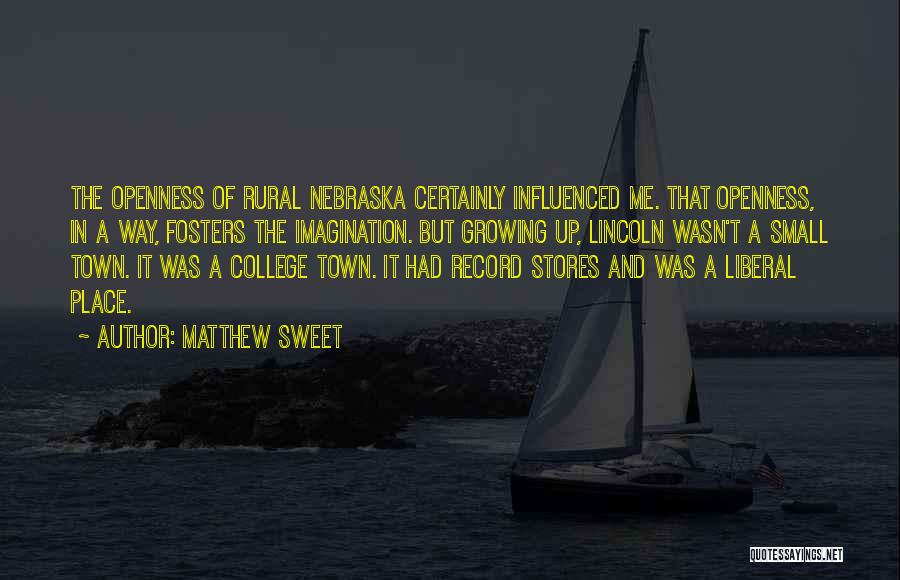 Matthew Sweet Quotes: The Openness Of Rural Nebraska Certainly Influenced Me. That Openness, In A Way, Fosters The Imagination. But Growing Up, Lincoln