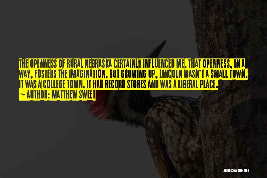 Matthew Sweet Quotes: The Openness Of Rural Nebraska Certainly Influenced Me. That Openness, In A Way, Fosters The Imagination. But Growing Up, Lincoln