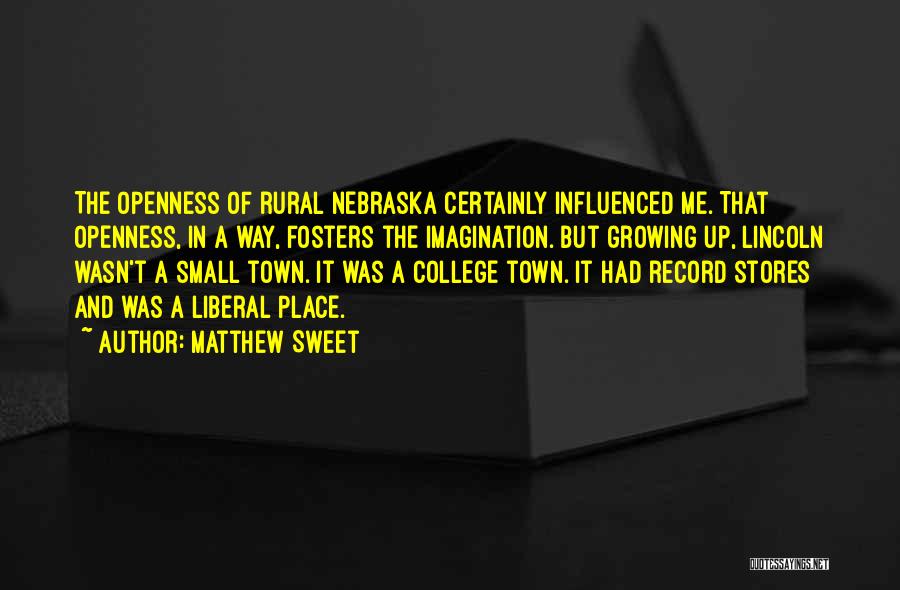 Matthew Sweet Quotes: The Openness Of Rural Nebraska Certainly Influenced Me. That Openness, In A Way, Fosters The Imagination. But Growing Up, Lincoln