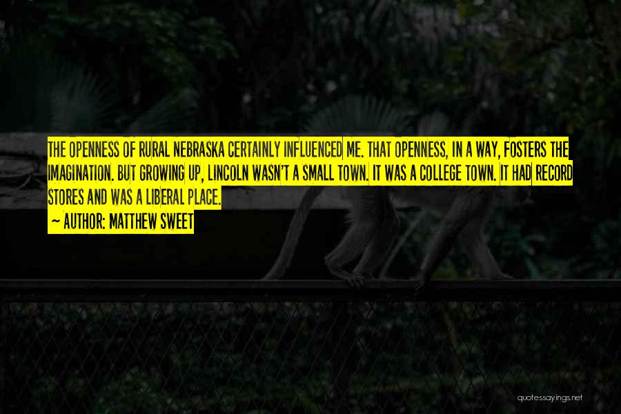 Matthew Sweet Quotes: The Openness Of Rural Nebraska Certainly Influenced Me. That Openness, In A Way, Fosters The Imagination. But Growing Up, Lincoln