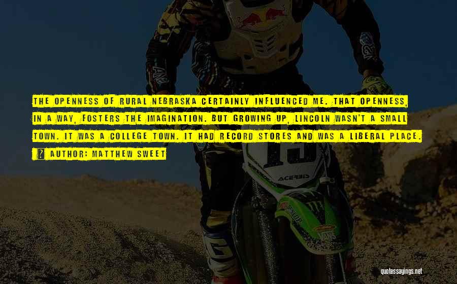 Matthew Sweet Quotes: The Openness Of Rural Nebraska Certainly Influenced Me. That Openness, In A Way, Fosters The Imagination. But Growing Up, Lincoln