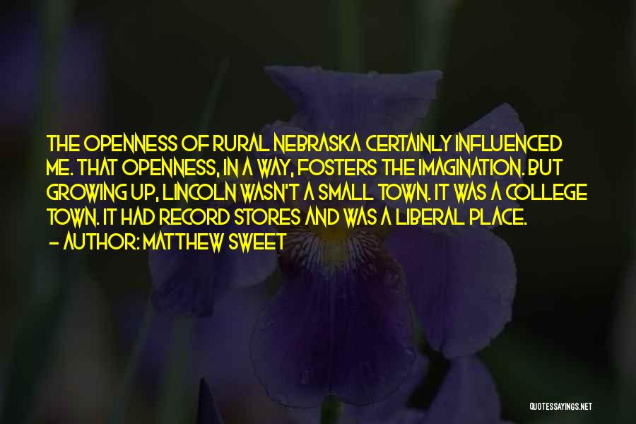 Matthew Sweet Quotes: The Openness Of Rural Nebraska Certainly Influenced Me. That Openness, In A Way, Fosters The Imagination. But Growing Up, Lincoln