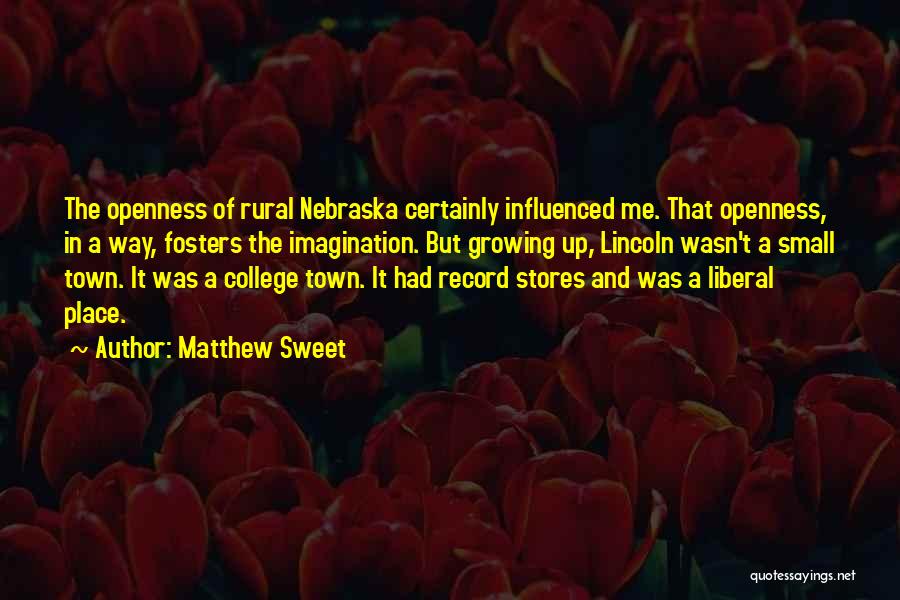 Matthew Sweet Quotes: The Openness Of Rural Nebraska Certainly Influenced Me. That Openness, In A Way, Fosters The Imagination. But Growing Up, Lincoln