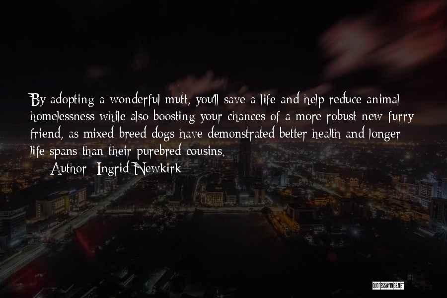 Ingrid Newkirk Quotes: By Adopting A Wonderful Mutt, You'll Save A Life And Help Reduce Animal Homelessness While Also Boosting Your Chances Of