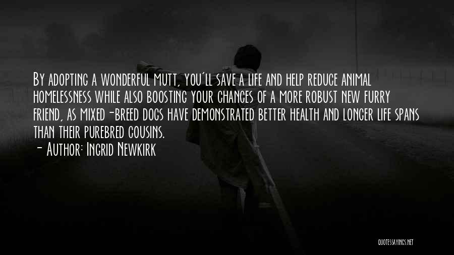 Ingrid Newkirk Quotes: By Adopting A Wonderful Mutt, You'll Save A Life And Help Reduce Animal Homelessness While Also Boosting Your Chances Of