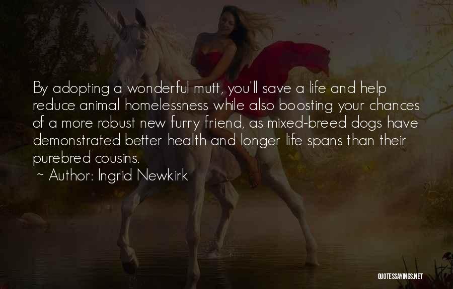 Ingrid Newkirk Quotes: By Adopting A Wonderful Mutt, You'll Save A Life And Help Reduce Animal Homelessness While Also Boosting Your Chances Of