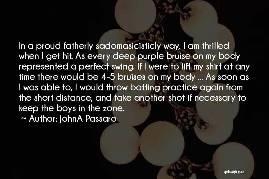 JohnA Passaro Quotes: In A Proud Fatherly Sadomasicisticly Way, I Am Thrilled When I Get Hit. As Every Deep Purple Bruise On My