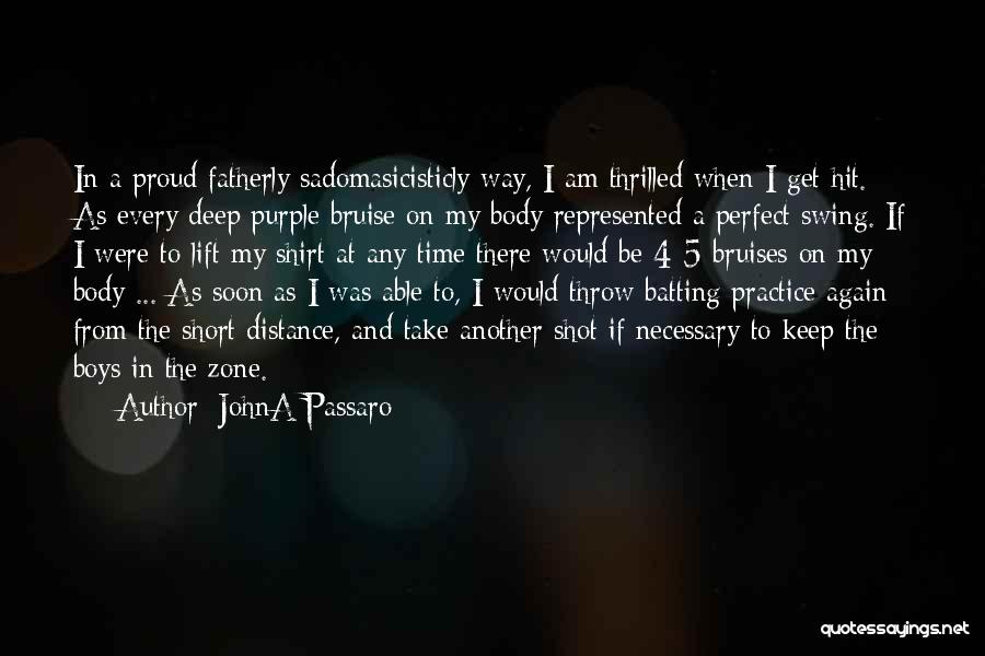 JohnA Passaro Quotes: In A Proud Fatherly Sadomasicisticly Way, I Am Thrilled When I Get Hit. As Every Deep Purple Bruise On My