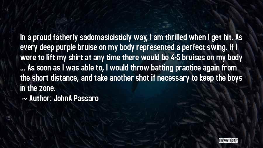 JohnA Passaro Quotes: In A Proud Fatherly Sadomasicisticly Way, I Am Thrilled When I Get Hit. As Every Deep Purple Bruise On My