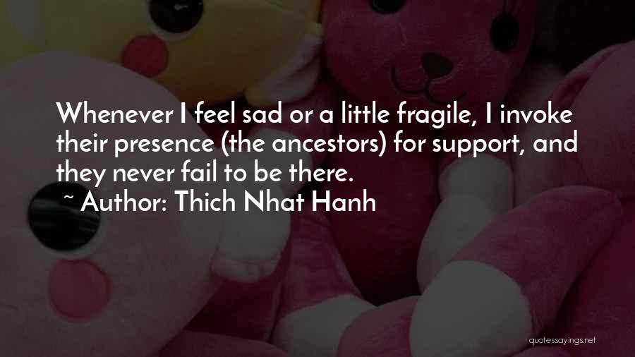 Thich Nhat Hanh Quotes: Whenever I Feel Sad Or A Little Fragile, I Invoke Their Presence (the Ancestors) For Support, And They Never Fail