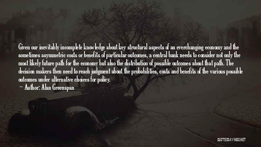 Alan Greenspan Quotes: Given Our Inevitably Incomplete Knowledge About Key Structural Aspects Of An Everchanging Economy And The Sometimes Asymmetric Costs Or Benefits