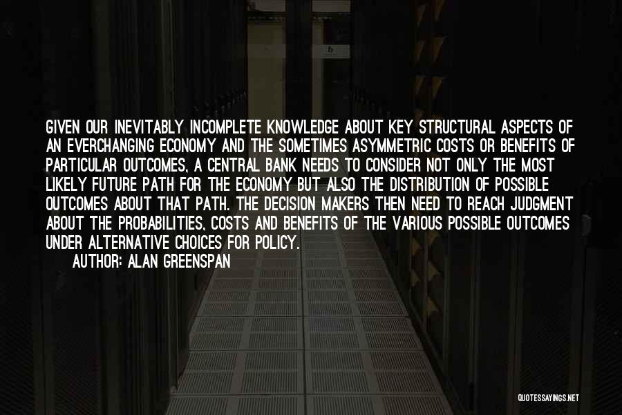 Alan Greenspan Quotes: Given Our Inevitably Incomplete Knowledge About Key Structural Aspects Of An Everchanging Economy And The Sometimes Asymmetric Costs Or Benefits