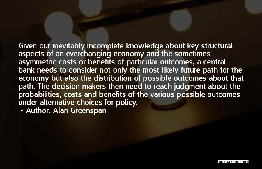 Alan Greenspan Quotes: Given Our Inevitably Incomplete Knowledge About Key Structural Aspects Of An Everchanging Economy And The Sometimes Asymmetric Costs Or Benefits