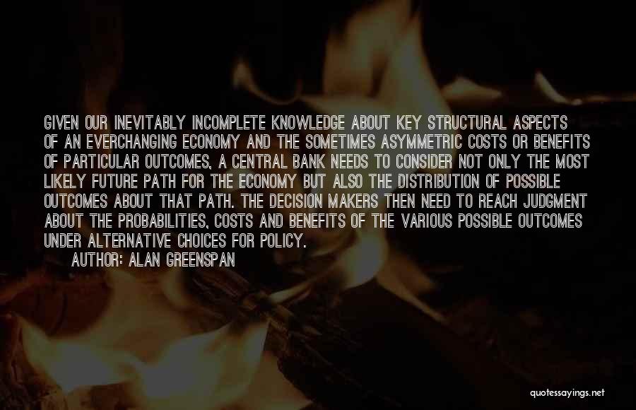 Alan Greenspan Quotes: Given Our Inevitably Incomplete Knowledge About Key Structural Aspects Of An Everchanging Economy And The Sometimes Asymmetric Costs Or Benefits