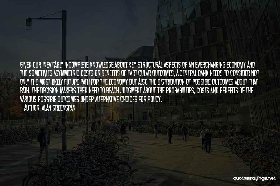 Alan Greenspan Quotes: Given Our Inevitably Incomplete Knowledge About Key Structural Aspects Of An Everchanging Economy And The Sometimes Asymmetric Costs Or Benefits