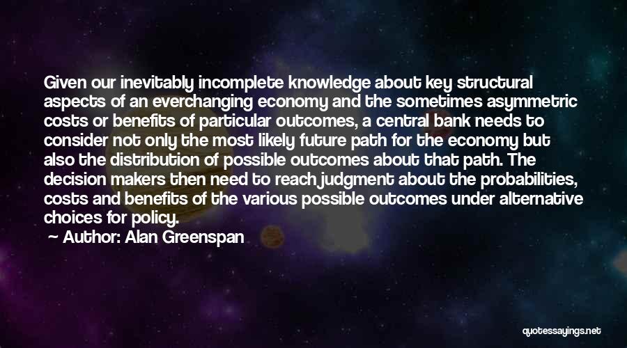 Alan Greenspan Quotes: Given Our Inevitably Incomplete Knowledge About Key Structural Aspects Of An Everchanging Economy And The Sometimes Asymmetric Costs Or Benefits