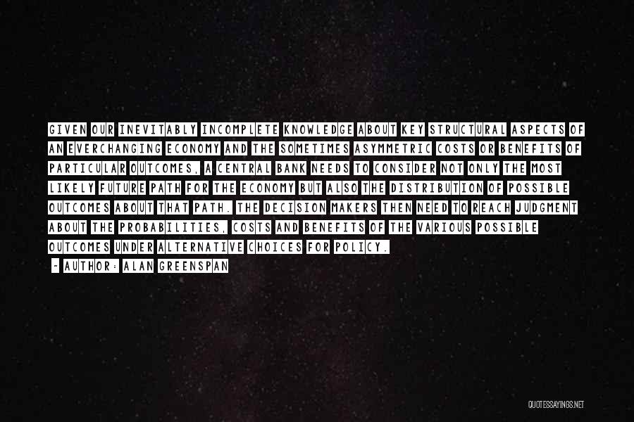 Alan Greenspan Quotes: Given Our Inevitably Incomplete Knowledge About Key Structural Aspects Of An Everchanging Economy And The Sometimes Asymmetric Costs Or Benefits