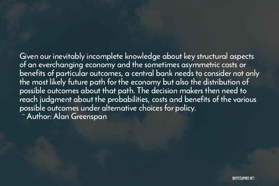 Alan Greenspan Quotes: Given Our Inevitably Incomplete Knowledge About Key Structural Aspects Of An Everchanging Economy And The Sometimes Asymmetric Costs Or Benefits