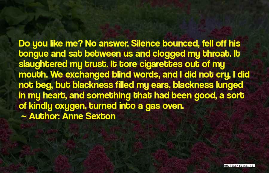 Anne Sexton Quotes: Do You Like Me? No Answer. Silence Bounced, Fell Off His Tongue And Sat Between Us And Clogged My Throat.