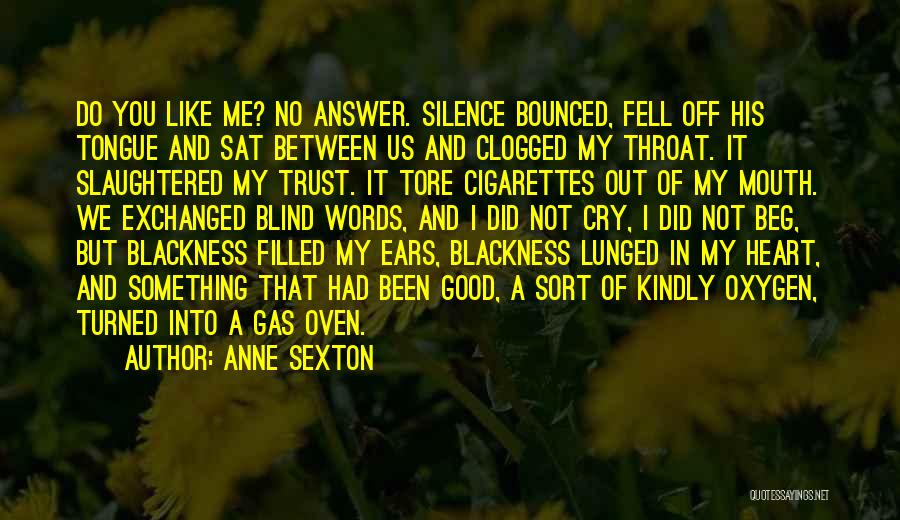 Anne Sexton Quotes: Do You Like Me? No Answer. Silence Bounced, Fell Off His Tongue And Sat Between Us And Clogged My Throat.