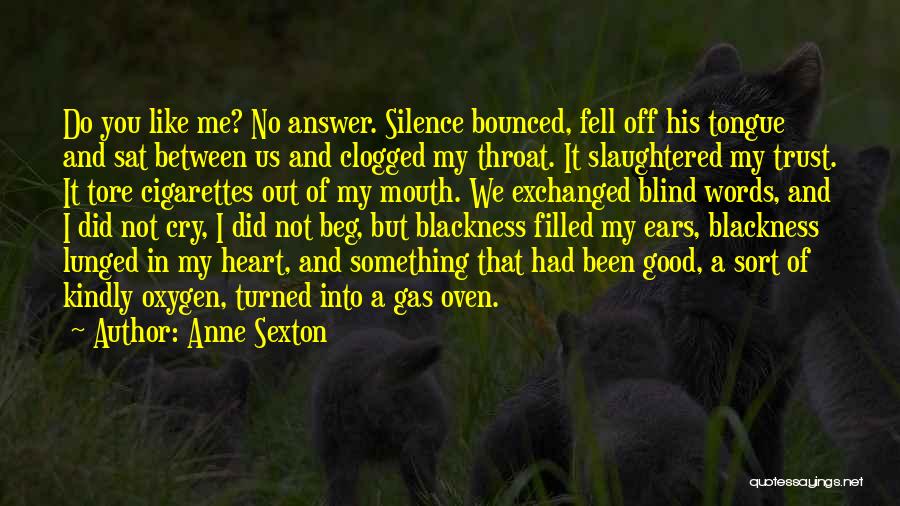 Anne Sexton Quotes: Do You Like Me? No Answer. Silence Bounced, Fell Off His Tongue And Sat Between Us And Clogged My Throat.