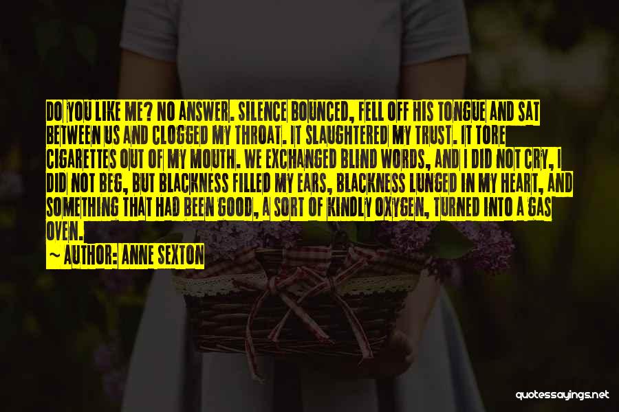 Anne Sexton Quotes: Do You Like Me? No Answer. Silence Bounced, Fell Off His Tongue And Sat Between Us And Clogged My Throat.